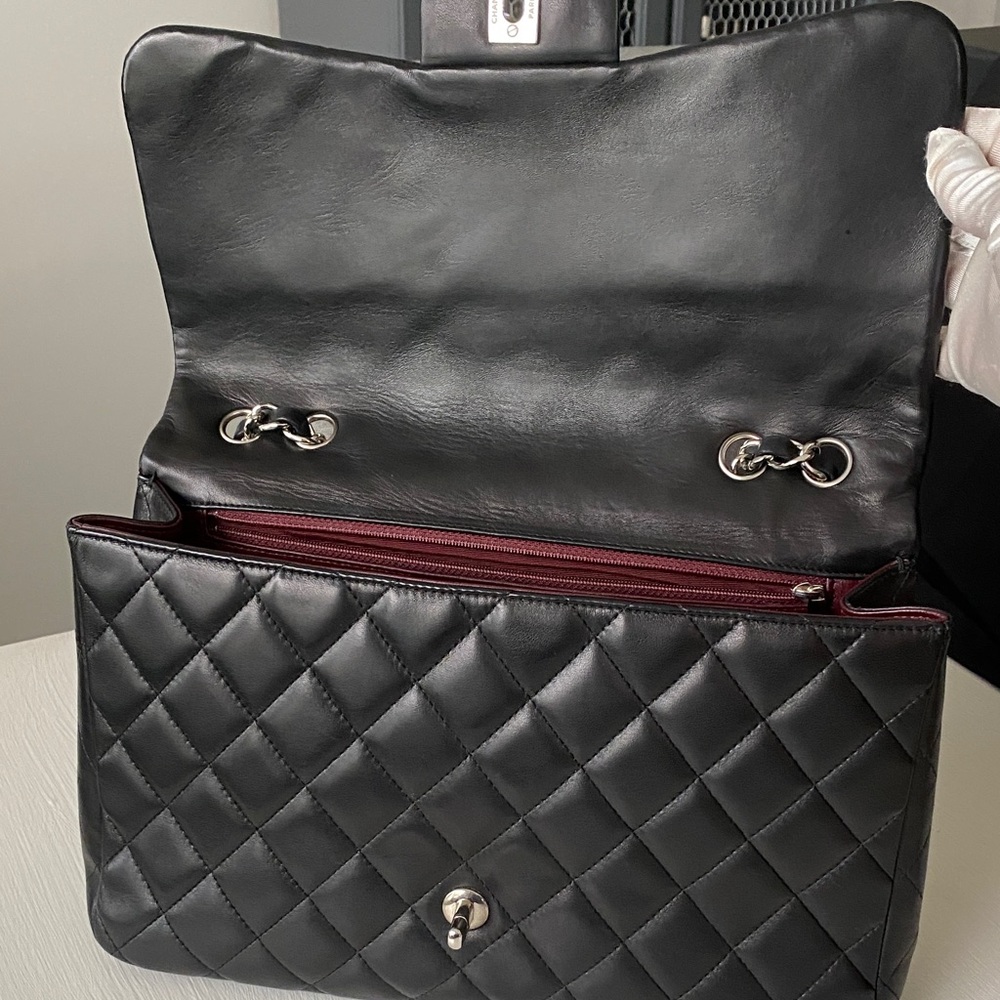 Chanel Black Jumbo Flap Lambskin Leather Silver Hardware Bag Full Set New in Box - Picture 13 of 16